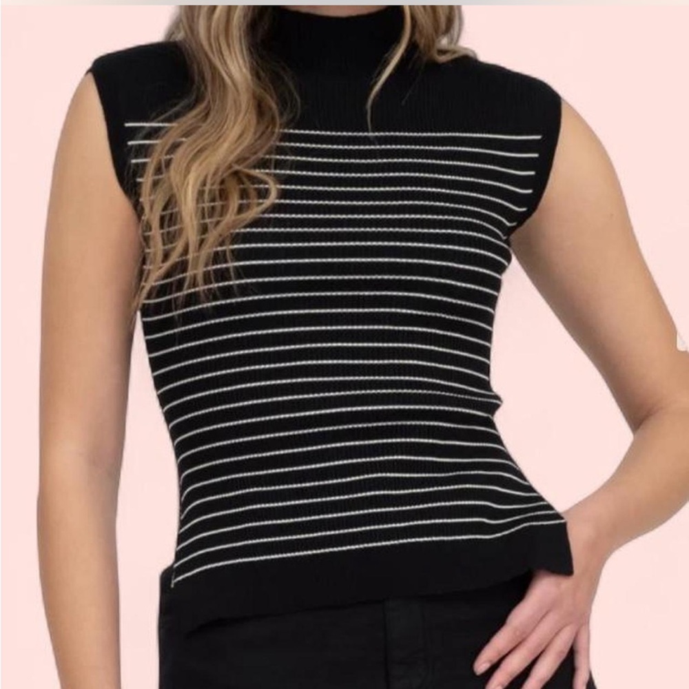 Black and White Striped Sleeveless Top